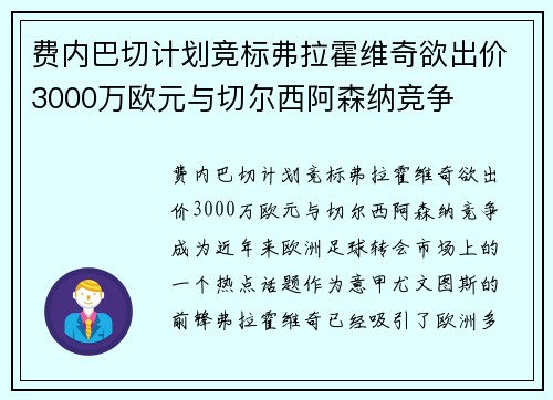 费内巴切计划竞标弗拉霍维奇欲出价3000万欧元与切尔西阿森纳竞争