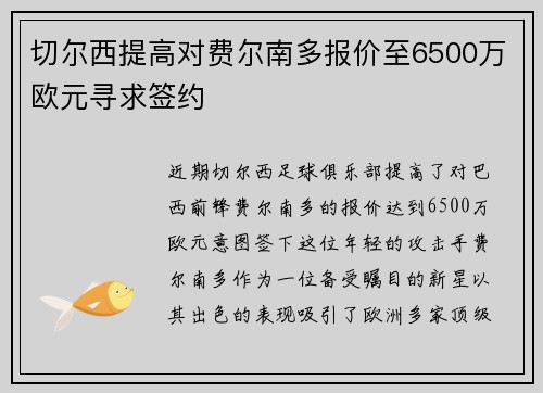 切尔西提高对费尔南多报价至6500万欧元寻求签约